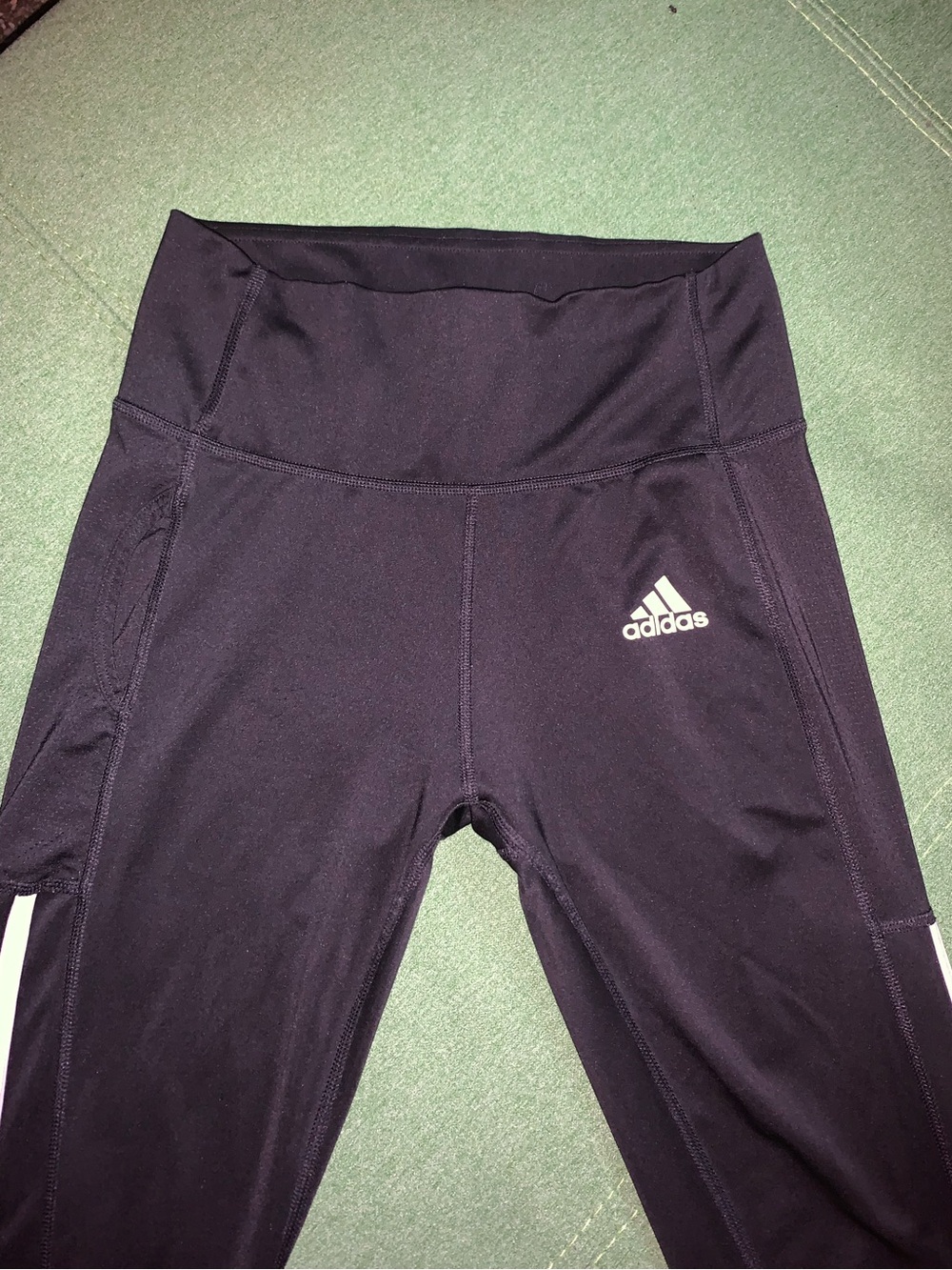 Adidas Black Girls' Performance High-Waist Leggings with White Logo and Stripes